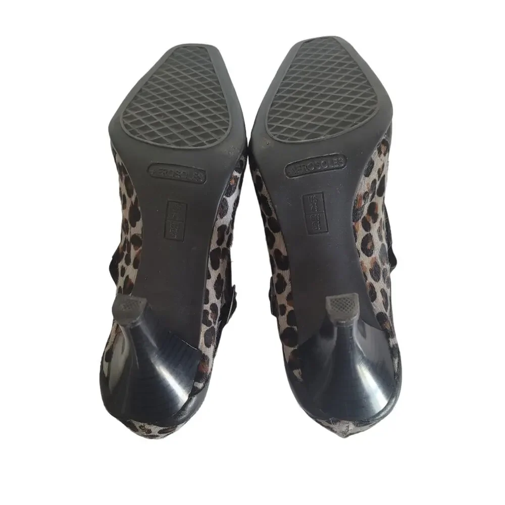 Aerosoles Women's Leopard Print Leather Kitten Heel Pumps Size 7.5
